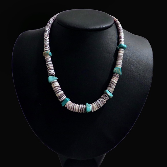 Vintage Handmade Heishi and 7 Turquoise Nuggets Necklace - Picture 2 of 8